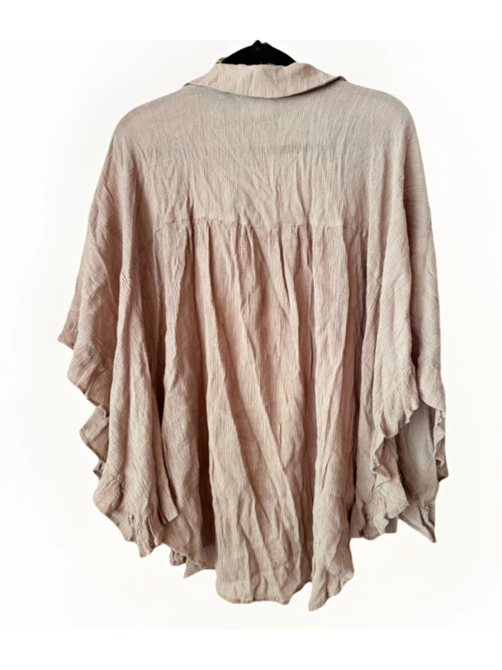 ☀️ Fantastic Fawn L Beige Gauze Button Front Kimono Top Boho Lagenlook Ruffle - Picture 2 of 4